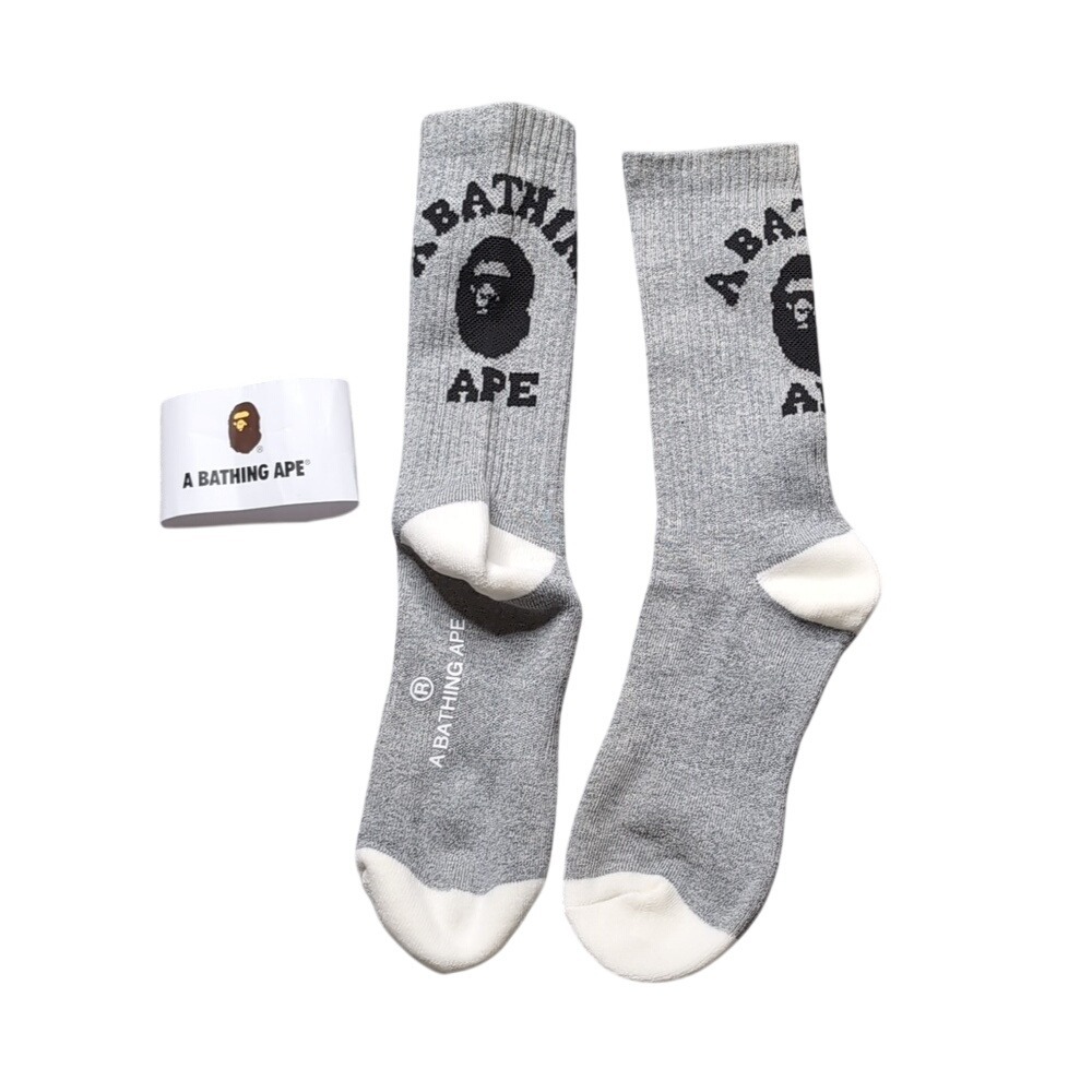 Bape Crew Socks Ape Head Logo Mens Womens Unisex Size 9-11 Gray White Black